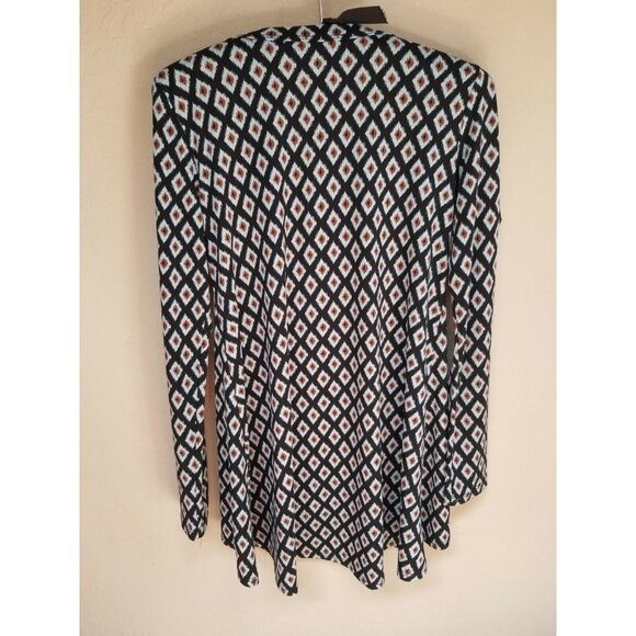 Karen Kane Womens Scoop Neck Geometric Hi-Low Tunic Top Long Sleeve Small Black - Picture 2 of 5